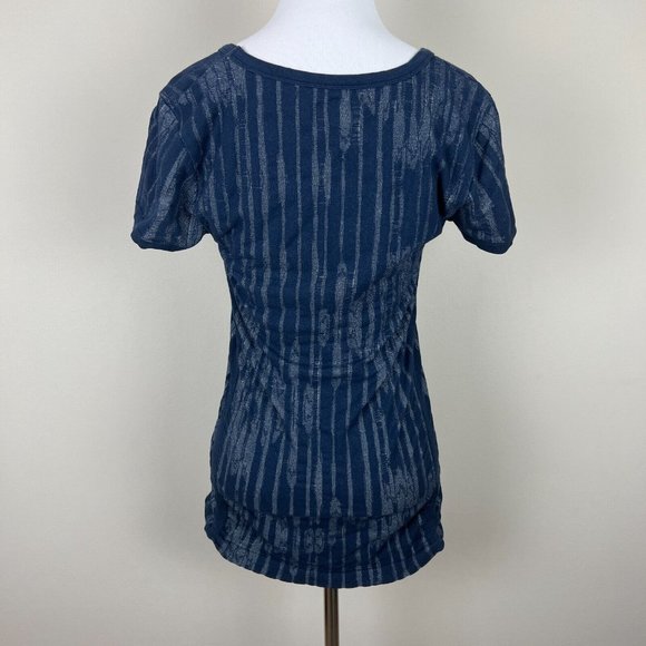 Athleta Top Tee Large Blue Ikat Pure Organic Cotton Blend Ruched Seamless Womens - Picture 5 of 8